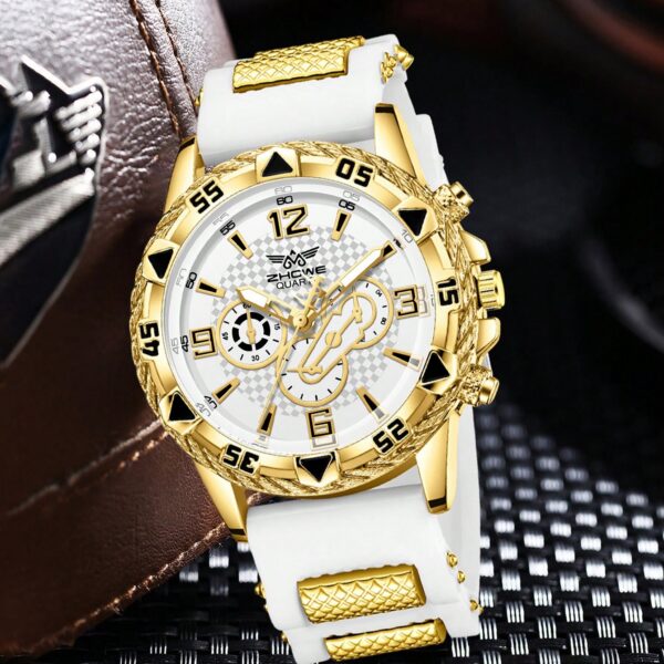 1pc Men's White Silicone Watch Band, Fashion Casual Retro Business Round Dial Quartz Watch, Suitable For Daily Wear Or Holiday Gift