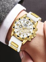 1pc Men's White Silicone Watch Band, Fashion Casual Retro Business Round Dial Quartz Watch, Suitable For Daily Wear Or Holiday Gift - Image 4