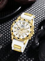 1pc Men's White Silicone Watch Band, Fashion Casual Retro Business Round Dial Quartz Watch, Suitable For Daily Wear Or Holiday Gift - Image 2