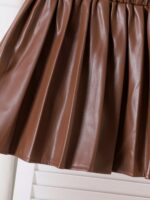 3pcs Fashion Young Girls Knitted Sweater Vest Jacket, Long Sleeve Top And Faux Leather Skirt Set, Spring/Autumn - Image 4