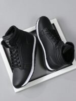 2025 New Men's Outdoor Ankle Boots, PU Leather Upper, Casual Comfortable, Sports Solid Color Fashion Boots, Autumn/Winter, All Season Boots, Anti-Slip, Round Toe, Retro Fashion , Lace-Up Shoes, Men's Shoes, Men's Sports Shoes, Men's High-Top Shoes