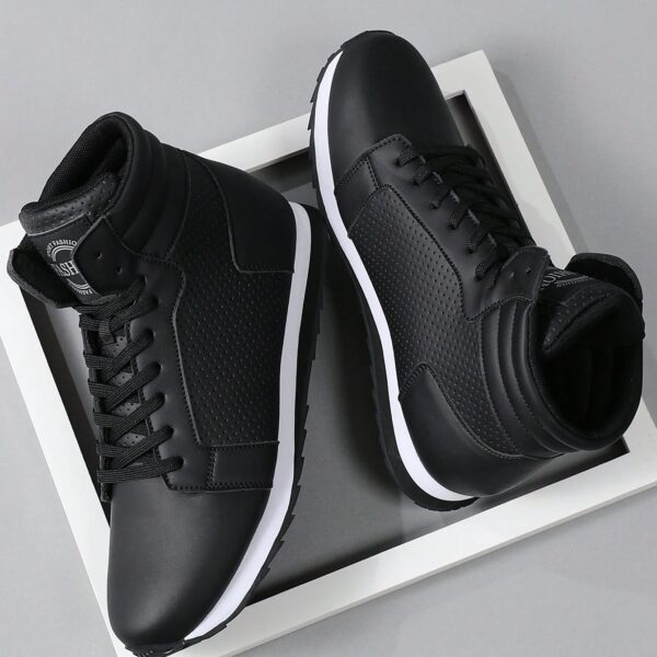 2025 New Men's Outdoor Ankle Boots, PU Leather Upper, Casual Comfortable, Sports Solid Color Fashion Boots, Autumn/Winter, All Season Boots, Anti-Slip, Round Toe, Retro Fashion , Lace-Up Shoes, Men's Shoes, Men's Sports Shoes, Men's High-Top Shoes