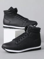 2025 New Men's Outdoor Ankle Boots, PU Leather Upper, Casual Comfortable, Sports Solid Color Fashion Boots, Autumn/Winter, All Season Boots, Anti-Slip, Round Toe, Retro Fashion , Lace-Up Shoes, Men's Shoes, Men's Sports Shoes, Men's High-Top Shoes - Image 2