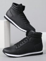 2025 New Men's Outdoor Ankle Boots, PU Leather Upper, Casual Comfortable, Sports Solid Color Fashion Boots, Autumn/Winter, All Season Boots, Anti-Slip, Round Toe, Retro Fashion , Lace-Up Shoes, Men's Shoes, Men's Sports Shoes, Men's High-Top Shoes - Image 3
