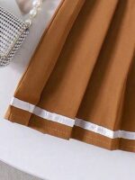 Tween Girl Knight Print Polo Collar Tank Top And Pleated Mini Skirt Casual Outfit - Image 5