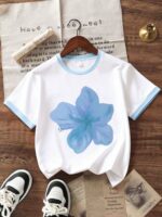 2pcs/Set Girls Cartoon Floral Print Soft Short Sleeve Top And Shorts Set, Casual Daily Wear For Summer - Image 6