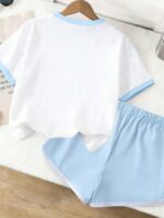 2pcs/Set Girls Cartoon Floral Print Soft Short Sleeve Top And Shorts Set, Casual Daily Wear For Summer - Image 2