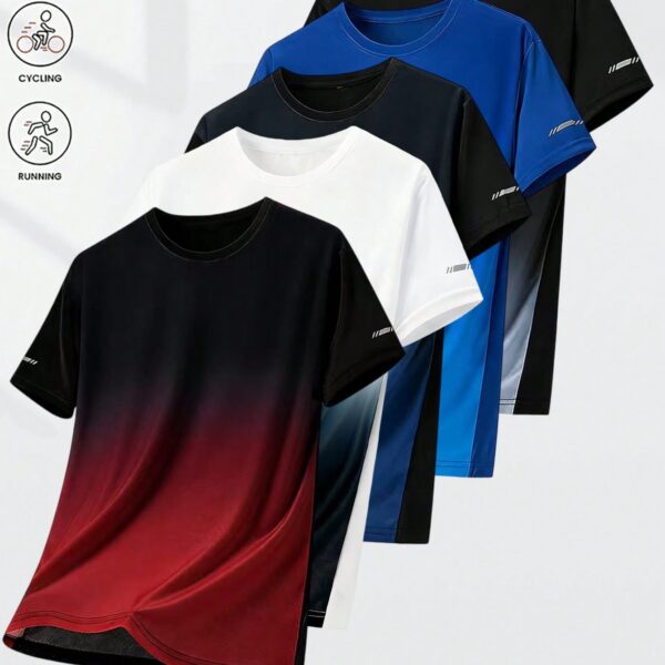 5pcs/Set 2026 Spring/Summer Men's Sports T-Shirts, Outdoor Running Fitness Fashion Print Tees, Sports Casual Wear