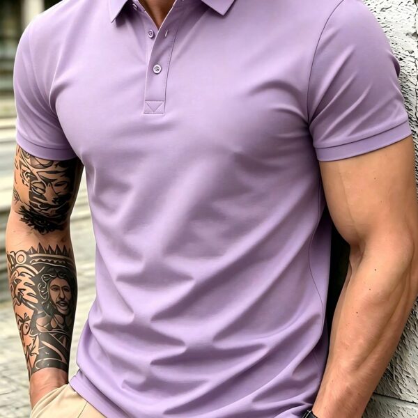 Men's Summer Lightweight Fabric Polo Shirt | Slim Fit Short Sleeve Solid Color Collar Top, Suitable For Daily, Commute, Office, Light Sports And Beach Wear, 2026 World Cup Casual Style, Can Be Used As Father's Day Gift