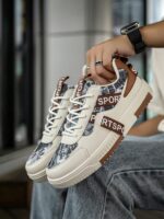 Men's Fashion Retro Random Print Design Contrast Color Patchwork Skateboard Shoes, All-Season Versatile Casual Sports Shoes - Image 7
