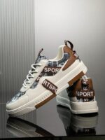 Men's Fashion Retro Random Print Design Contrast Color Patchwork Skateboard Shoes, All-Season Versatile Casual Sports Shoes - Image 2