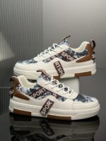 Men's Fashion Retro Random Print Design Contrast Color Patchwork Skateboard Shoes, All-Season Versatile Casual Sports Shoes