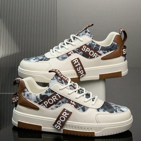 Men's Fashion Retro Random Print Design Contrast Color Patchwork Skateboard Shoes, All-Season Versatile Casual Sports Shoes