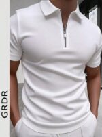 GRDR Men's Summer Polo Collar Half Zip Short Sleeve T-Shirt, Suitable For Outdoor, Vacation And Casual Wear - Image 2